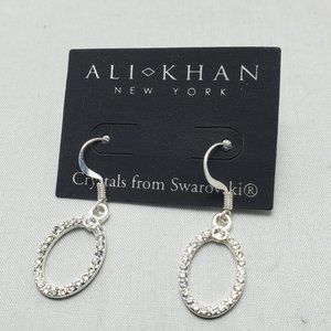 Ali Khan Swarovski crystal oval silver hoop dangle fish hook earring